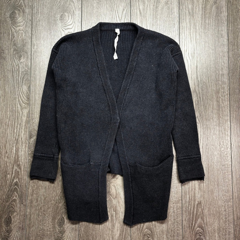 Lululemon Blue Ribbed Cotton Open Front Split Back Cardigan Sweater Size 6
